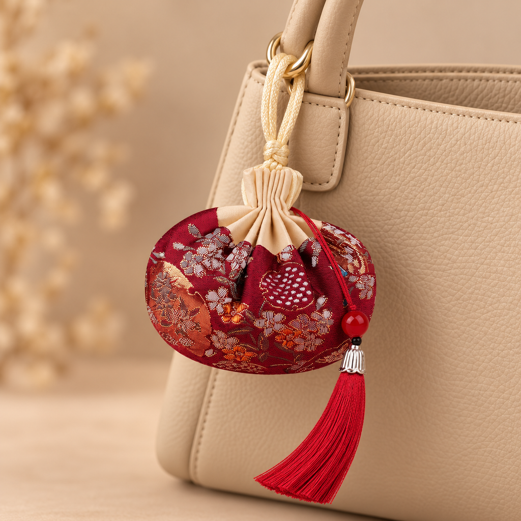 Burgundy Embroidered Scented Sachet Bag