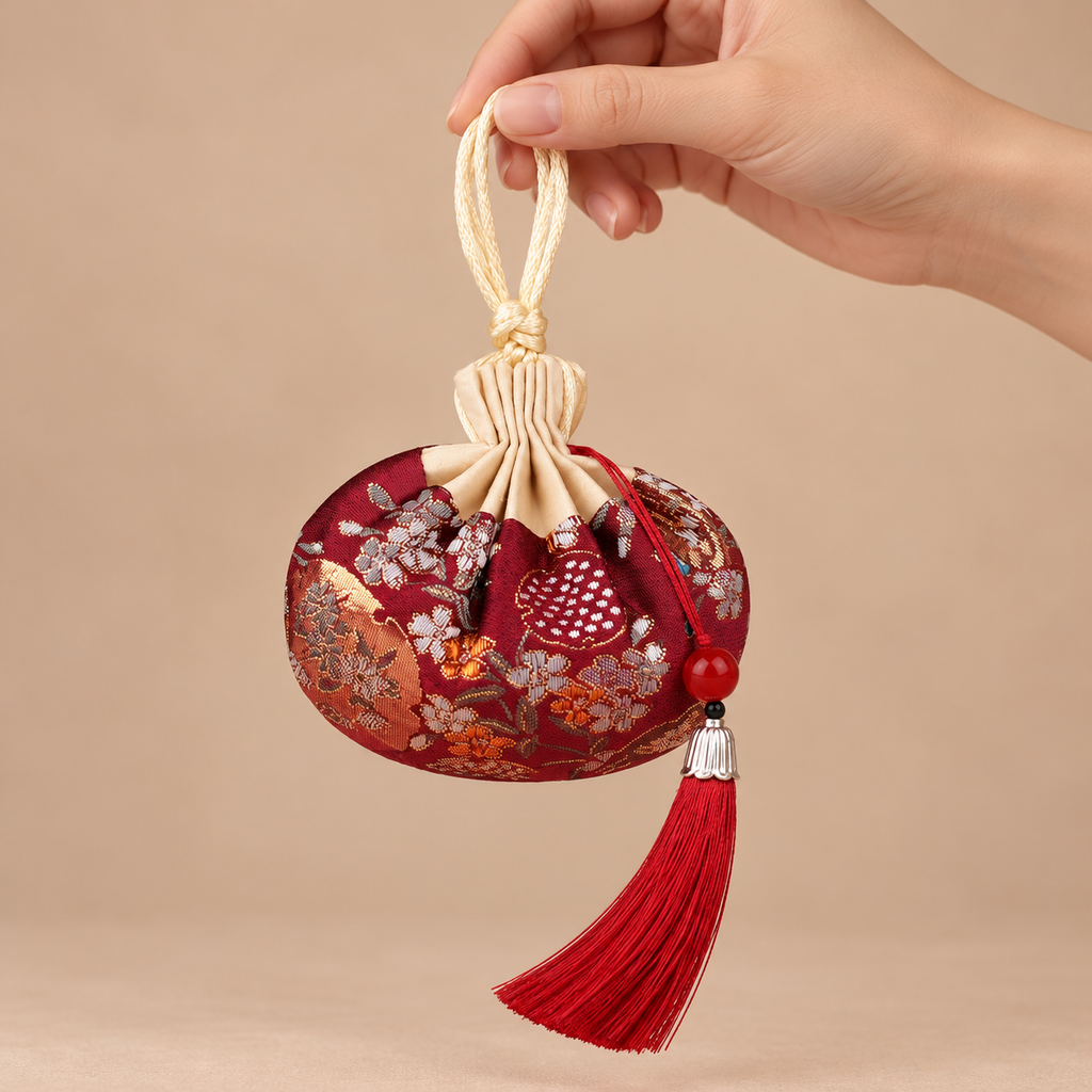 Burgundy Embroidered Scented Sachet Bag