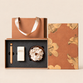 Speckled Peony ceramic flower, oil and incense gift set — complete set on a clean beige background
