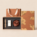 Terracotta Peony ceramic flower, oil and incense gift set — complete set on a clean beige background